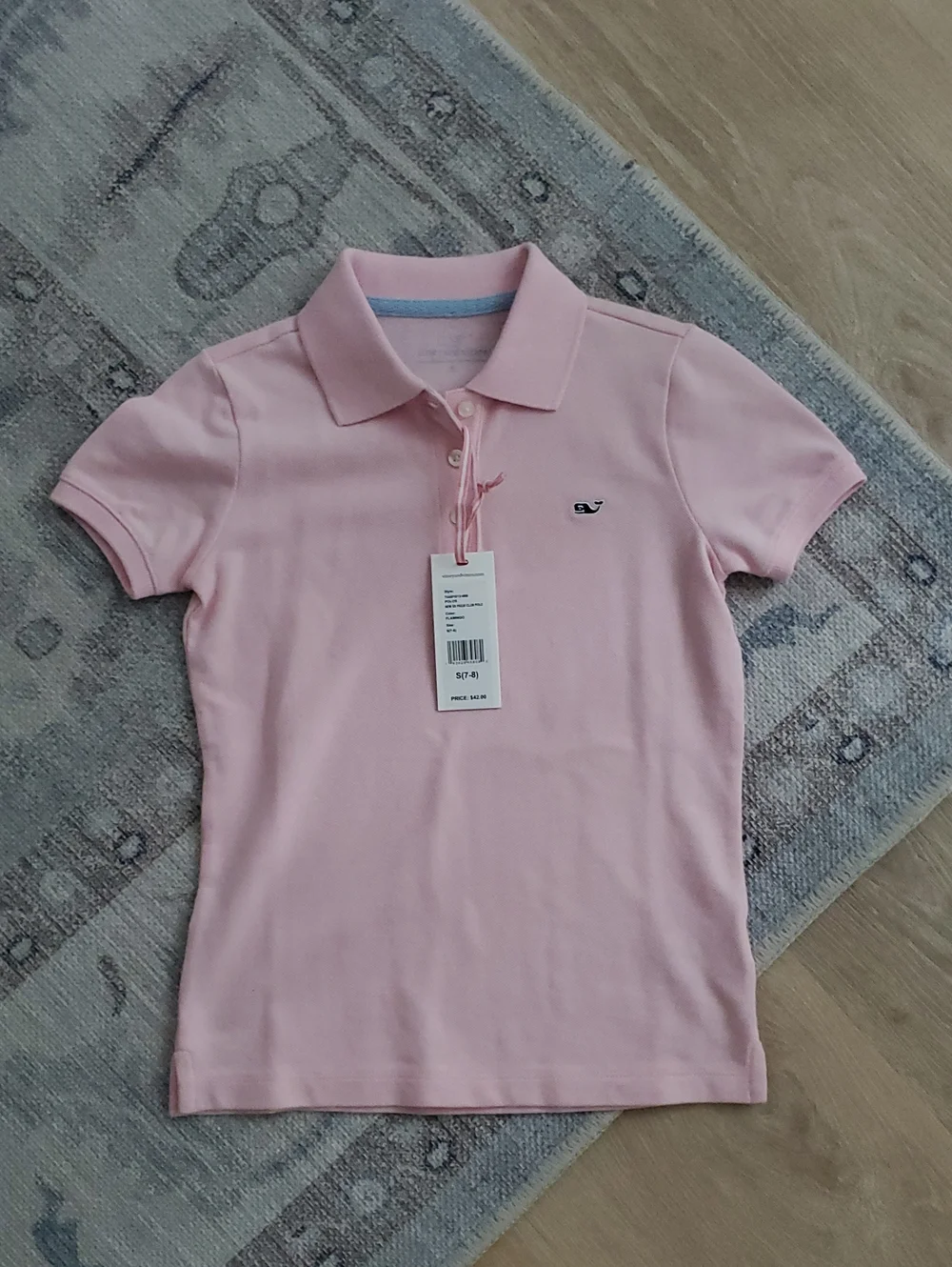 NWT Vineyard Vines Girls Flamingo Pink Short Sleeve Polo Shirt SzS (7-8)